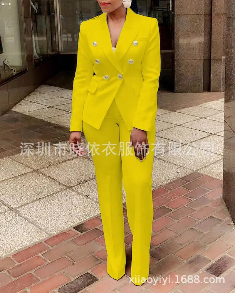 Double Breasted Blazer And Pants Suit Set for Women