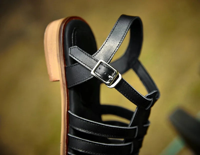 Summer Leather Handmade Gladiator Buckle Sandals for Women