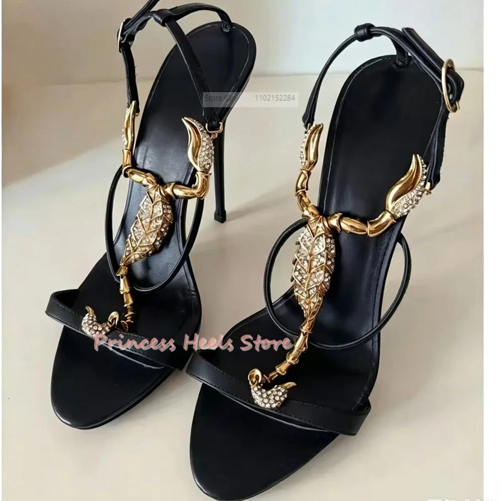 Metal Decor Buckle Straps High Heel Ankle Sandals for Women