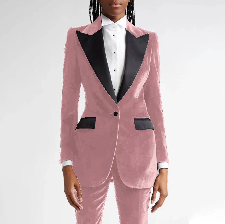 Classic Black Flannel Two Piece Business Suit For Women