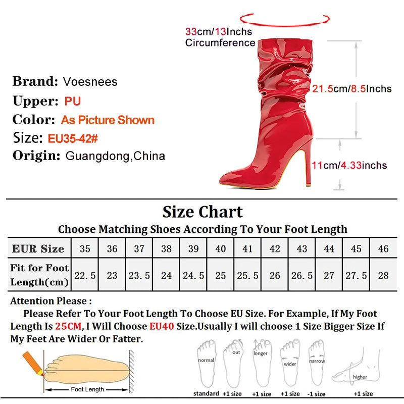 Pointed Toe Stiletto High Heel Mid-Calf Boots for Women