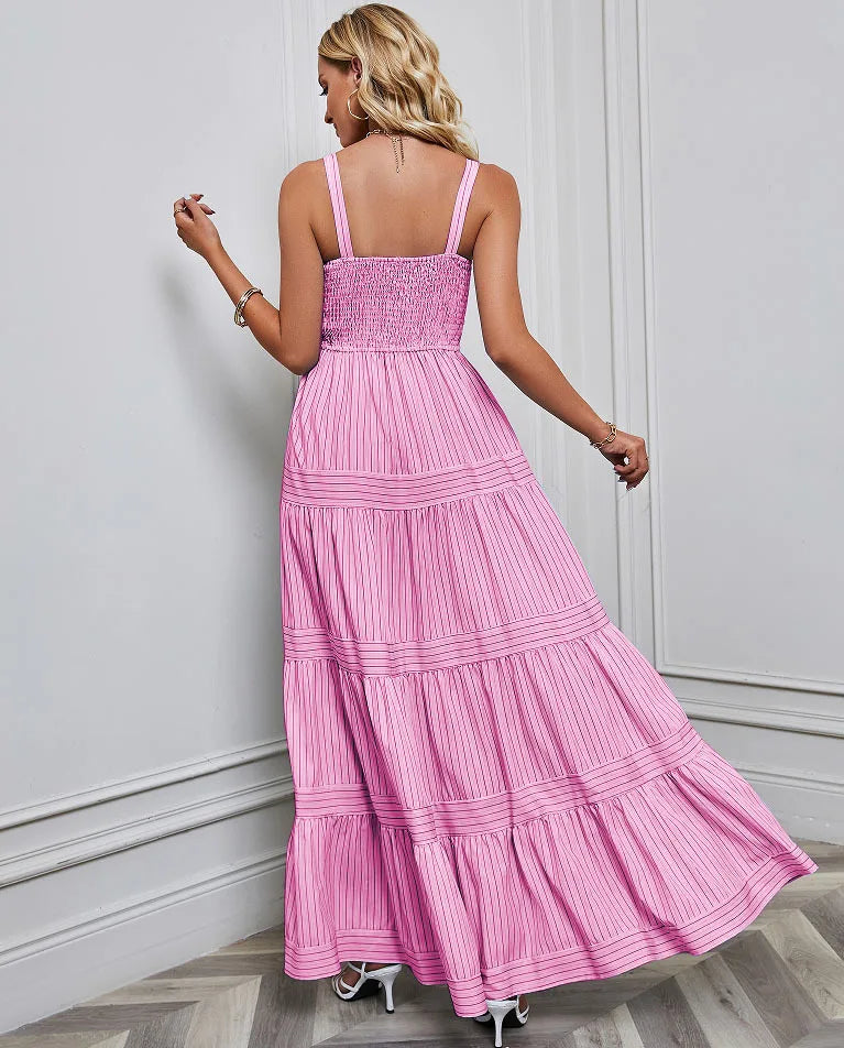Elegant Striped Spaghetti Strap Maxi Dress for Women