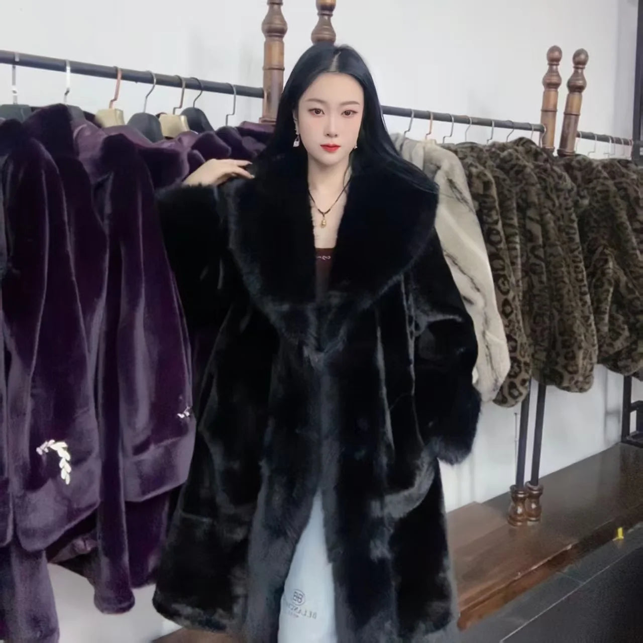 Faux Fur Coat for Women,Covered Button Jacket,Turn-down Collar Oversize,Thicken Warm,Female Clothes,New,Winter,2026