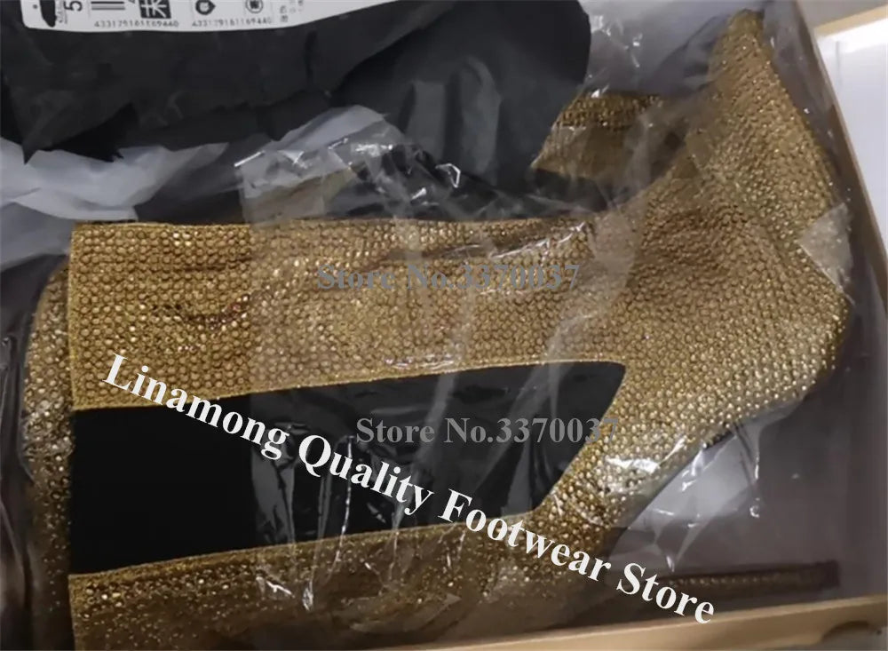 Crystal Embellished Slip On Pointed Toe Ankle Boots for Women