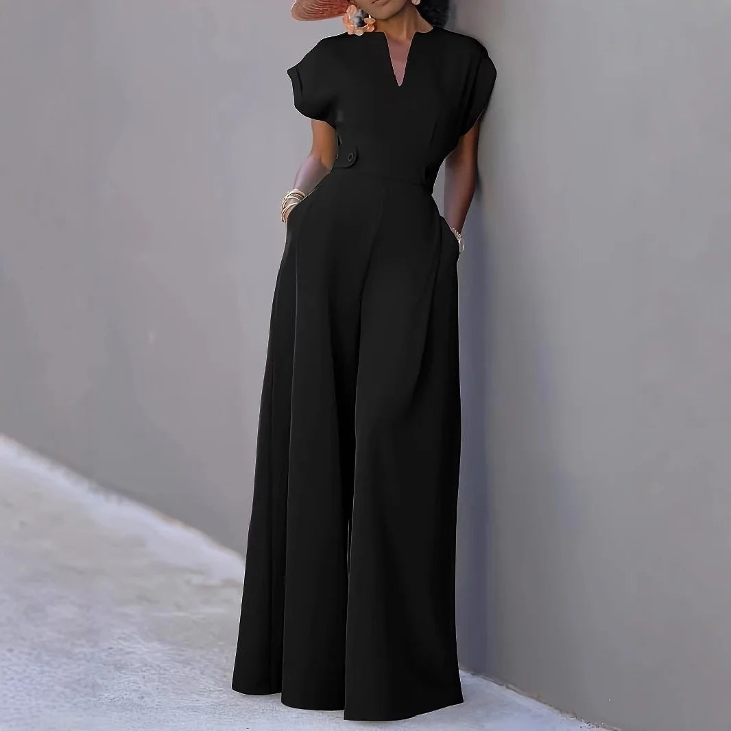 Elegant V Neck High Waist Wide Leg Sleeveless Jumpsuit for Women