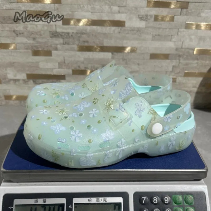 Casual Floral Print Transparent Wedge Sandals For Women
