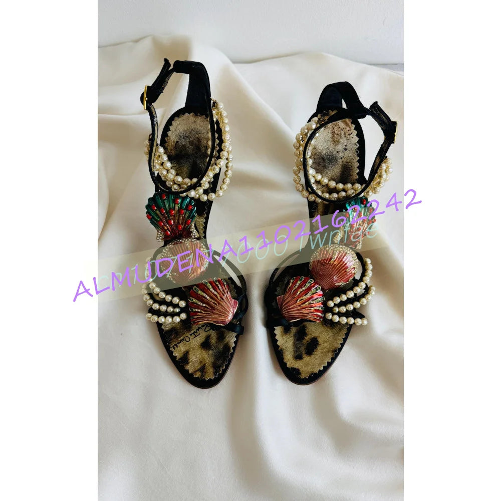 Pearl Decorated Pointed Toe Slingback Sandals for Women