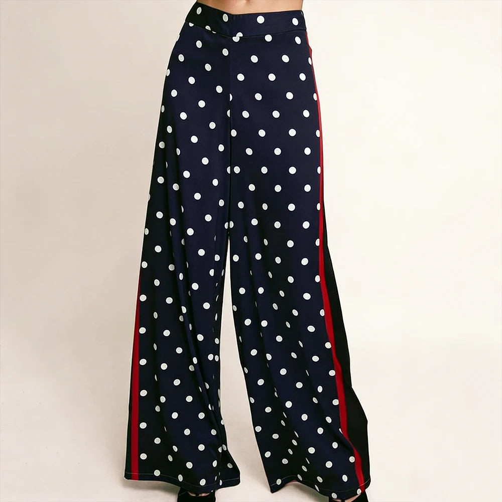 Elegant High Waist Polka Dot Wide Leg Satin Pants For Women