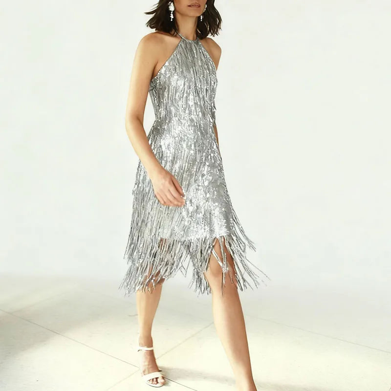 Seaside Music Festival Tassel Long Dress Fashion Sleeveless Suspender Party Dress Elegant Solid Color Women Evening Dress Dress