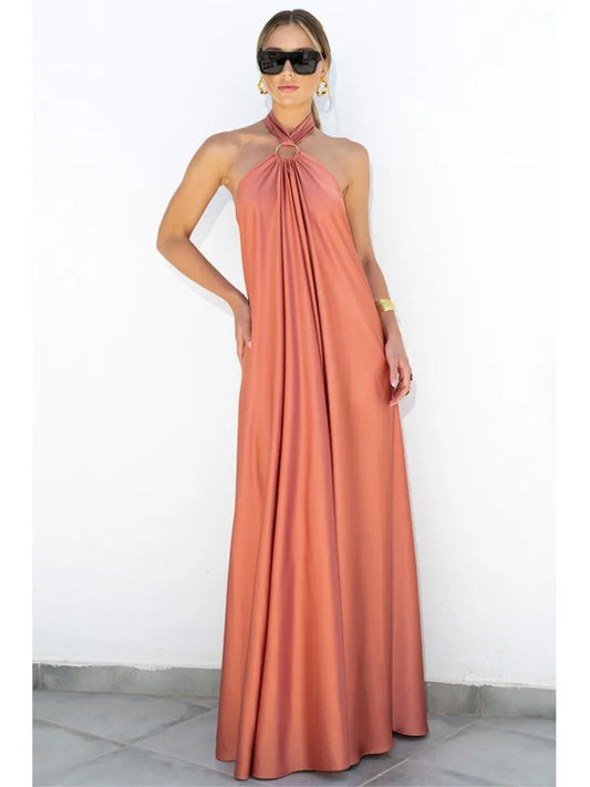 Backless Halter Satin Evening Dress
