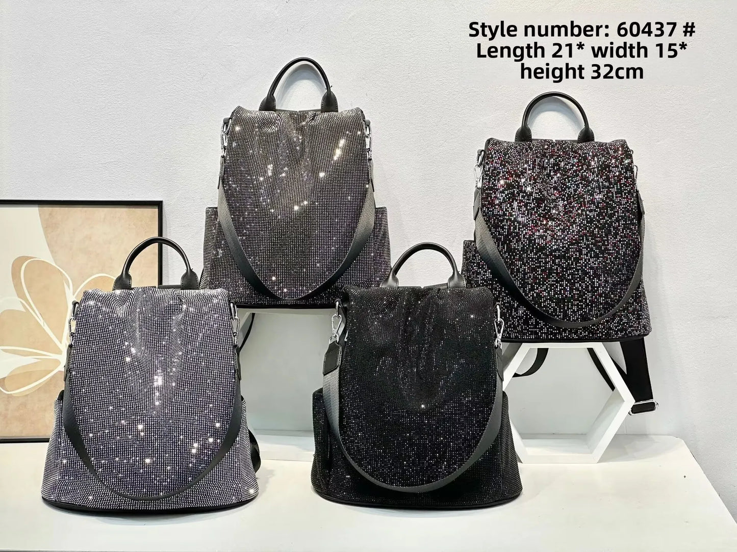 ABQP New Women's Diamond Backpack Large Capacity Women's Backpack Multifunctional Fashion Hot Diamond Casual Travel Backpack