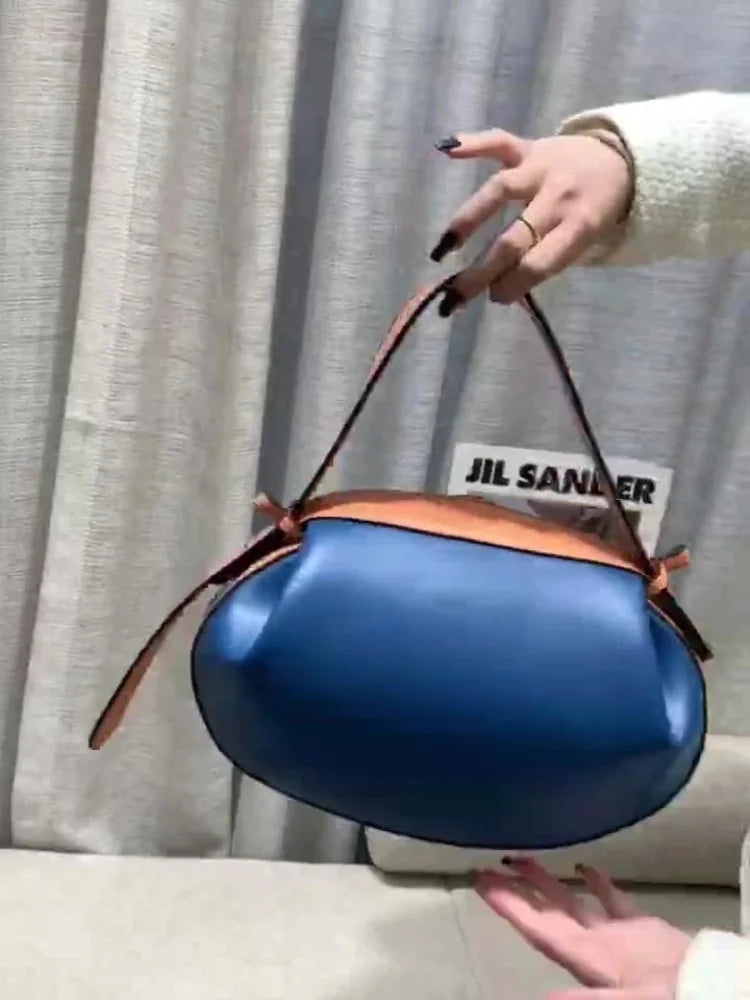 Circular Three-dimensional Bowling Bag For Women Fashion Leather Ruched Top Handle Handbags Casual Shoulder Crossbody Bag Purses