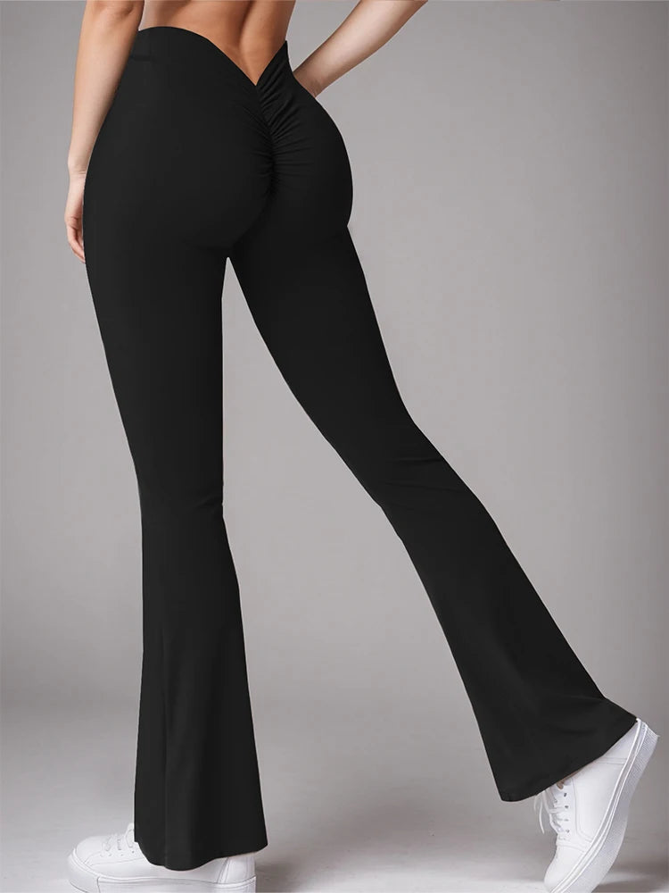 Women's Sports Yoga Pants Pleated Flared Pants  V-Back Butt-Lifting Wide Leg High Waist 31.5 Inches Fitness Sports Yoga Pants