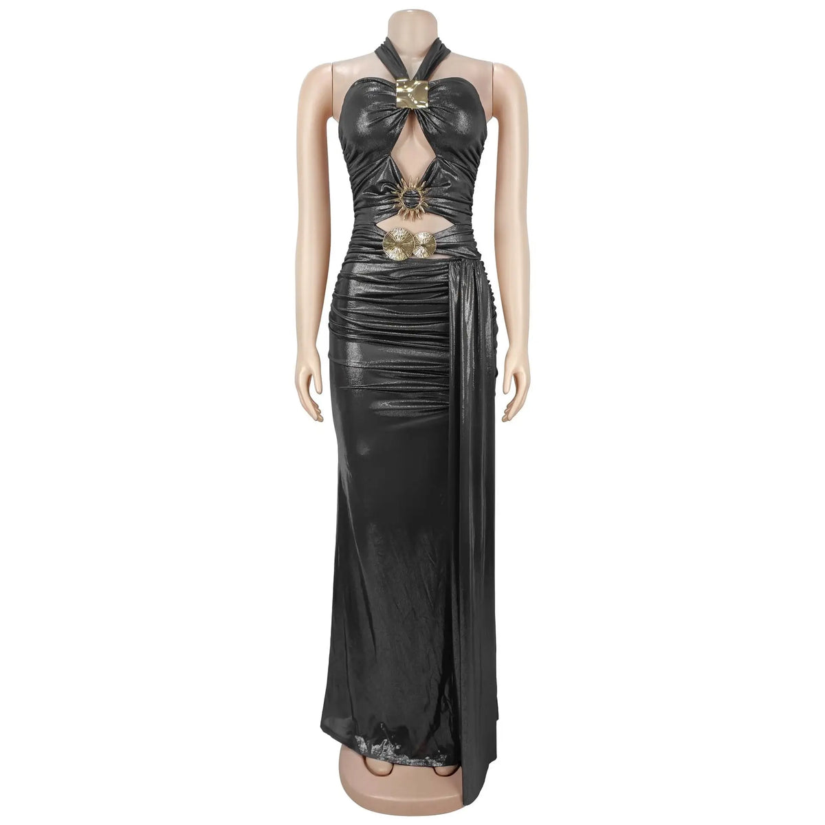 Sleeveless Halter Backless Slit Bodycon Maxi Dress for Women