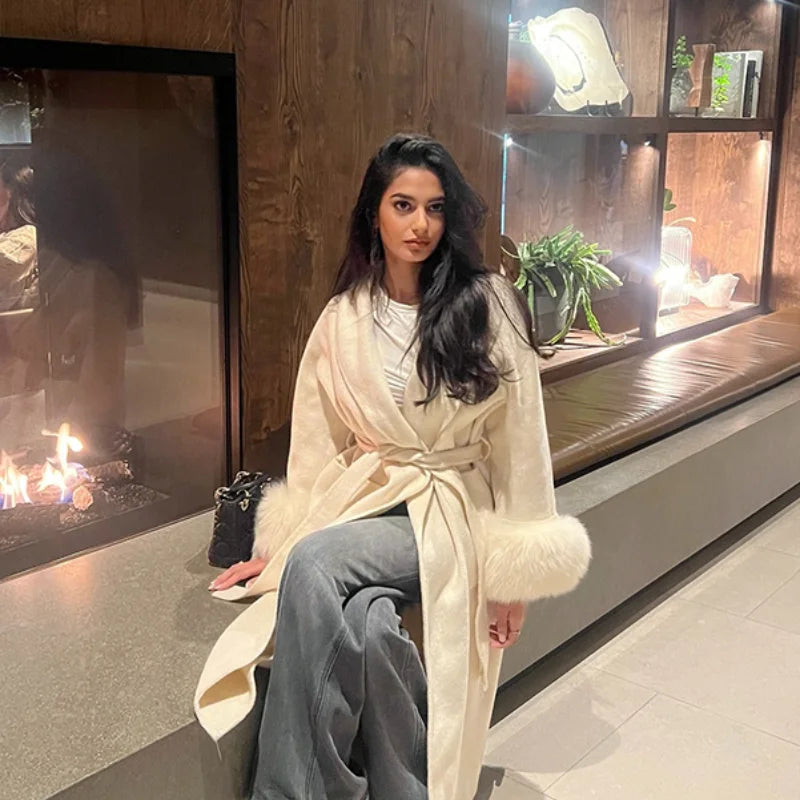 Elegant Longline Turn Down Collar Winter Coat for Women