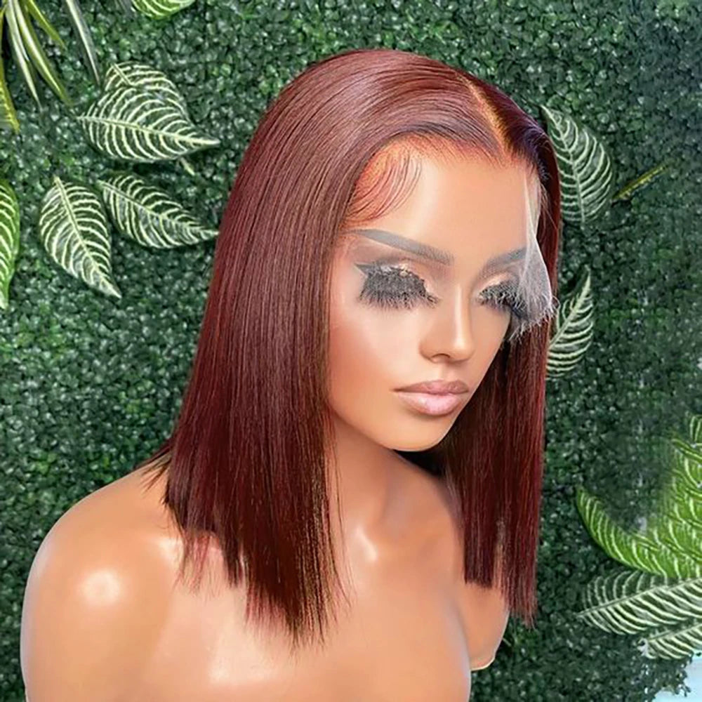 Reddish Brown Bob Wig Human Hair Short Straight Brown Bob Lace Front Wigs Human Hair 13X4 Transparent Lace Wigs Colored