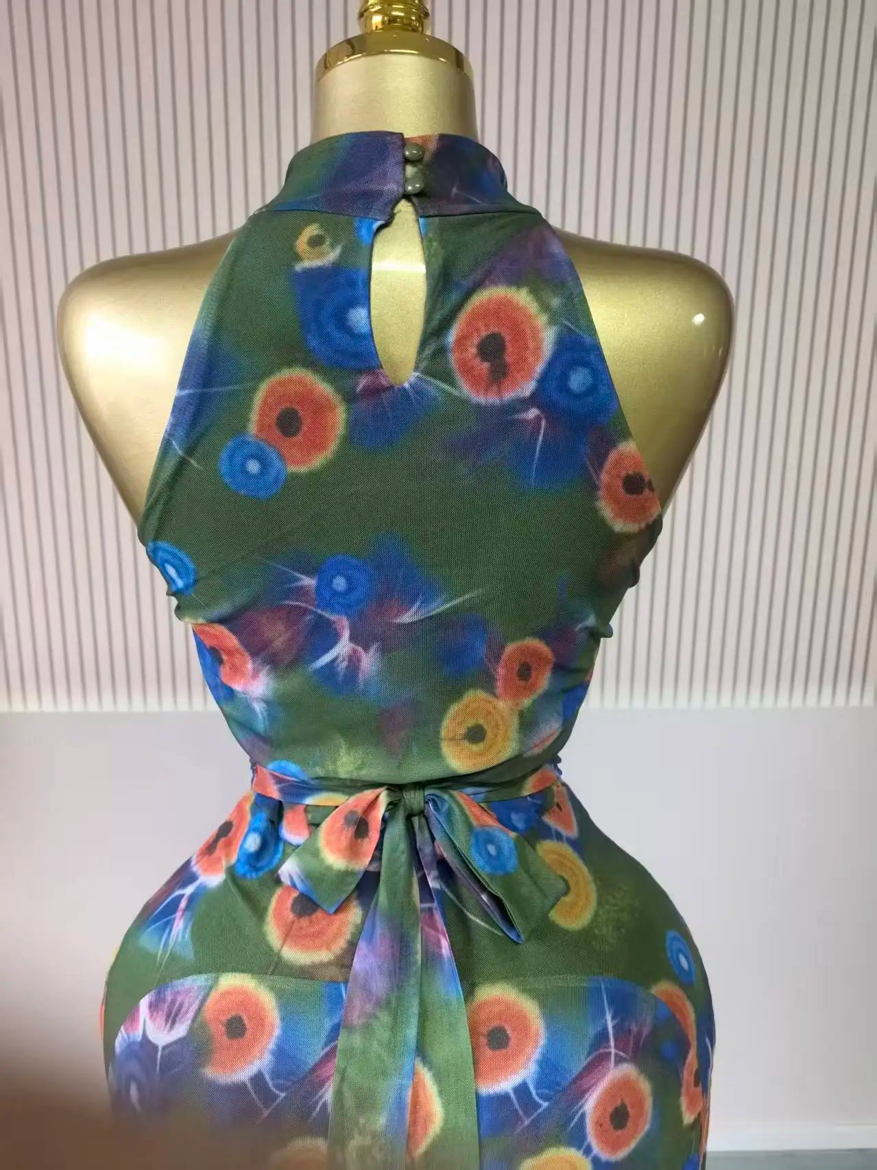 Elegant Printed Sleeveless With Sashes Maxi Dress for Women