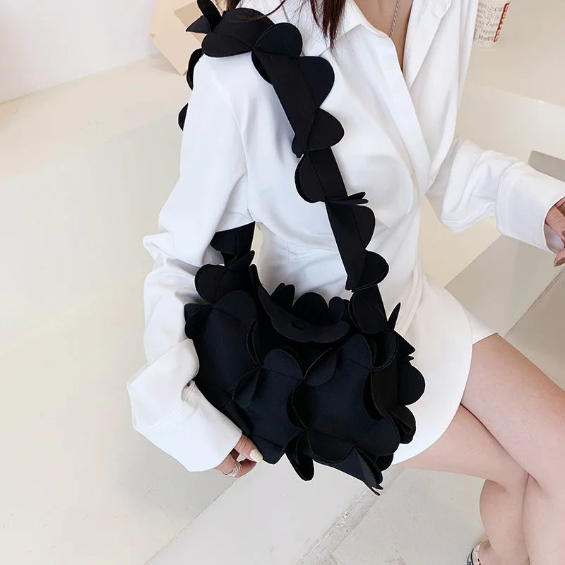 Korean Style 3D Flower PU Leather Shoulder Bag for Women