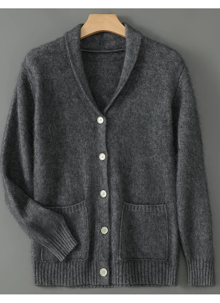Warm Winter Wool Knit V-Neck Pocket Cardigan for Women