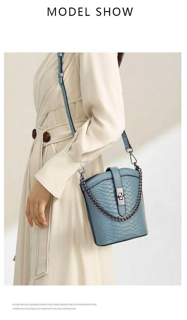 Genuine Leather Crocodile Pattern Crossbody Bag for Women