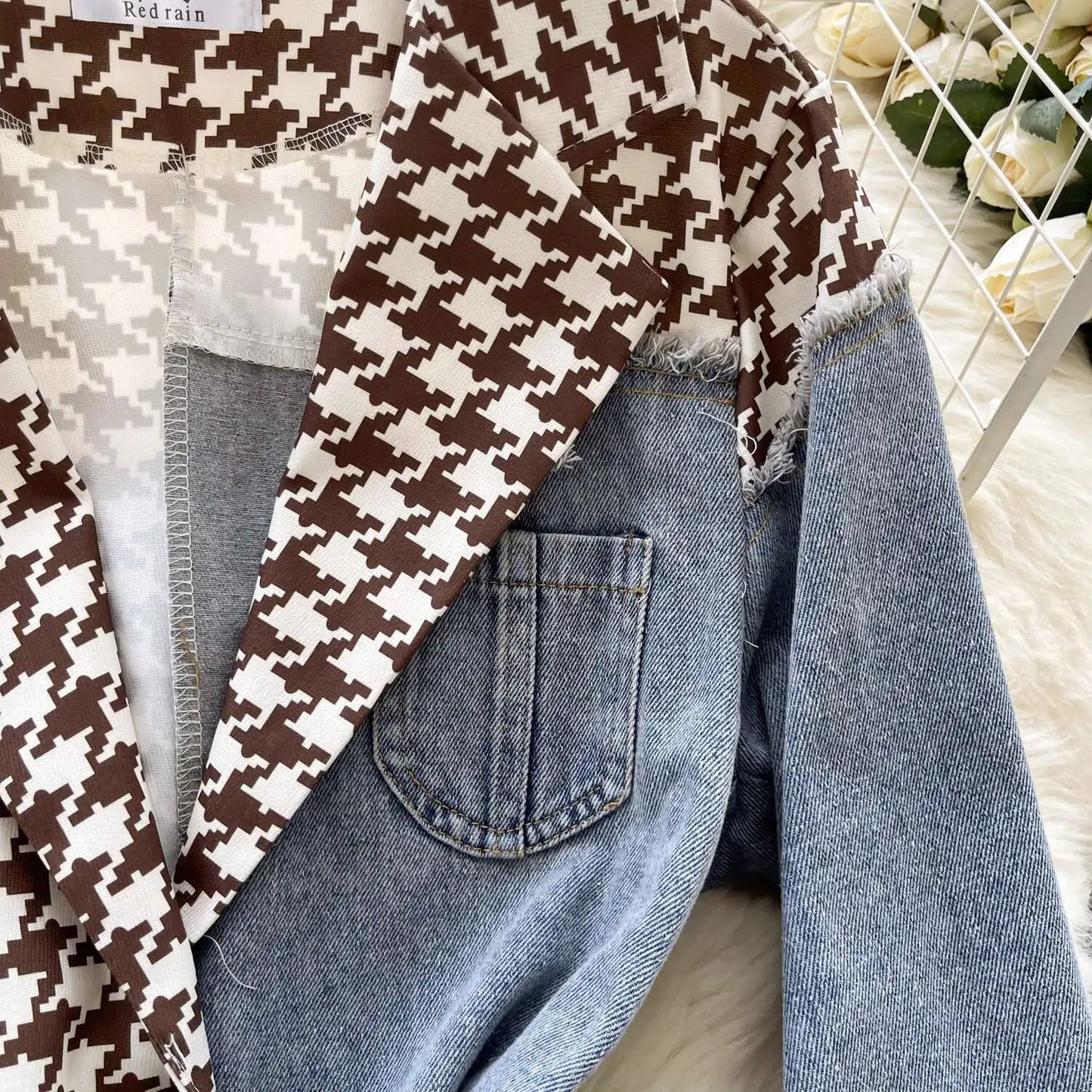ANJY Autumn New Women Vintage Streetwear Ins Stylish Denim Patchwork Single Breasted Coat Casual Elegant Asymmetric Blazer A8421