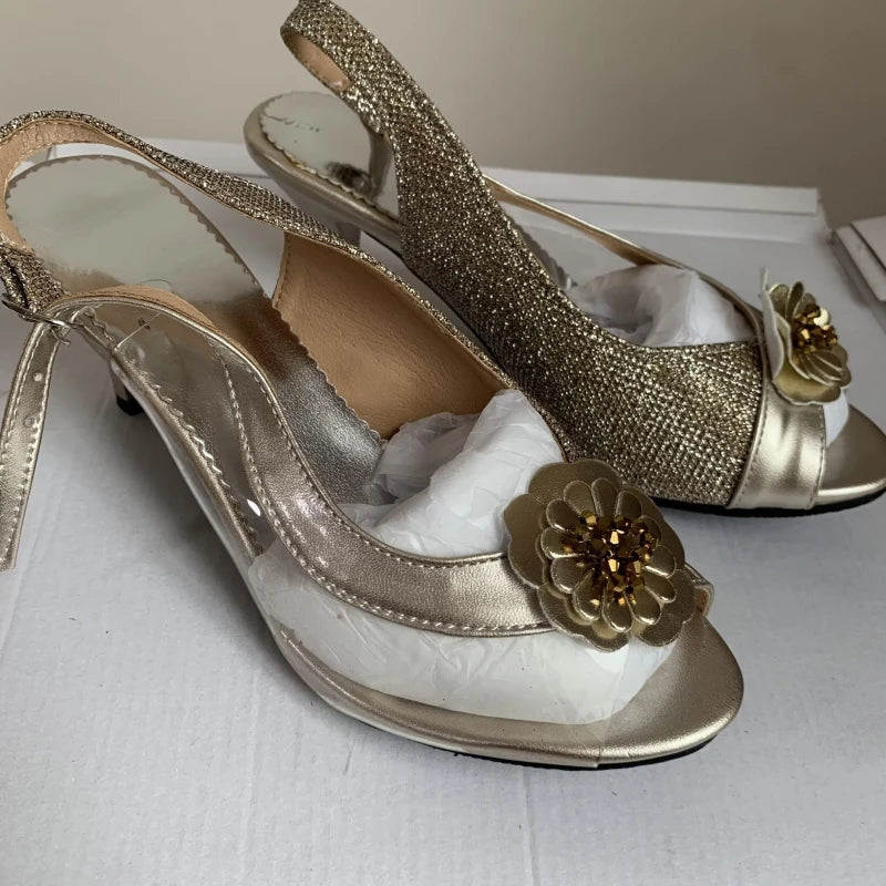 Clear Buckle Strap Mid Heel Sandals