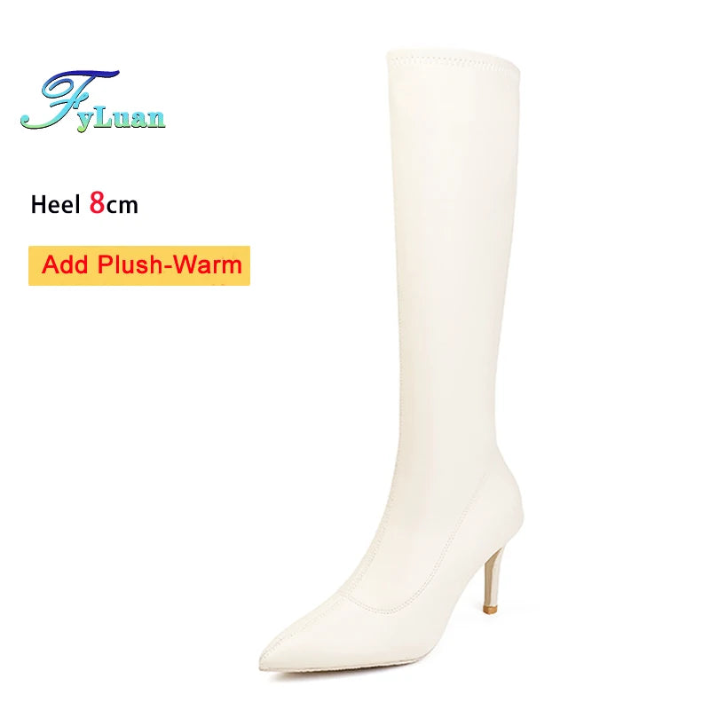 Patent Leather Pointed Knee High Boots