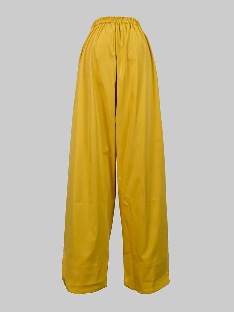 Beautyblue Elegant Women's Coats&Pants Yellow Pant Sets New Casual Buttoned Pleated Lapel Blazer Blouses Pockets Trousers Female