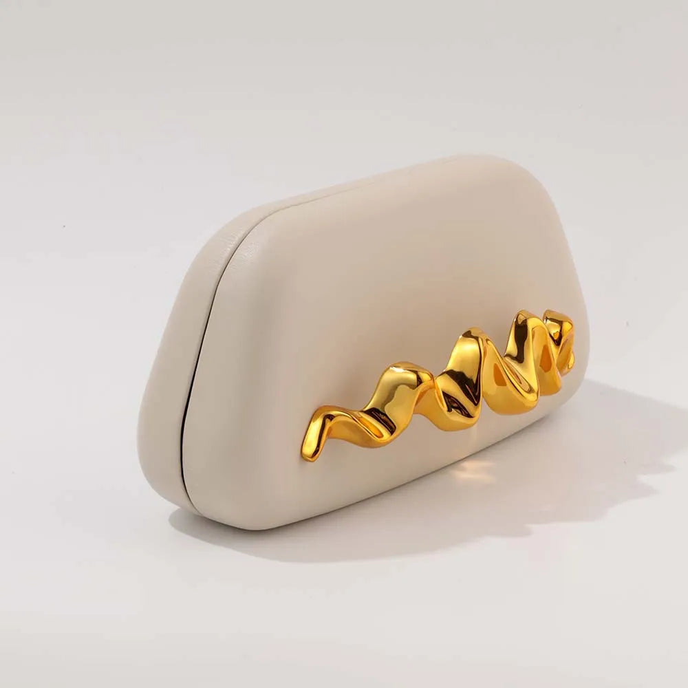 2025 Gold Metal Closure Box Clutch Bag for Women Vintage PU Leather Evening Bags Party Wedding Purse Clutch Elegant Prom Handbag
