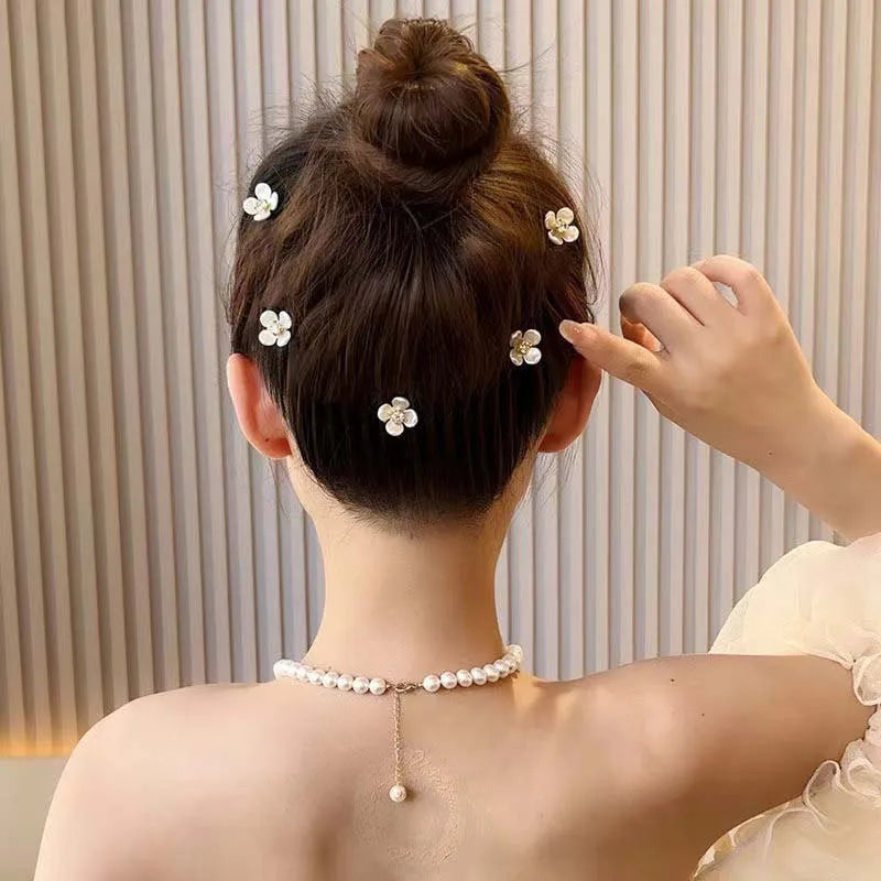 White Petal Rhinestone Hair Rings