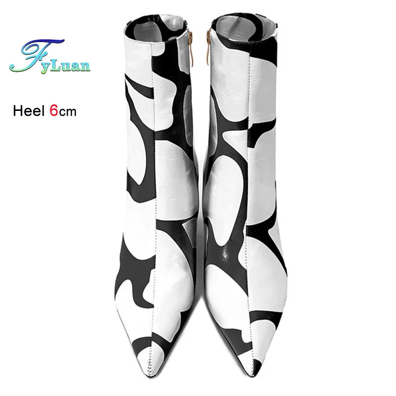 Fashion Trendy Pointed Toe High Heel Ankle Boots With Side Zipper for Women