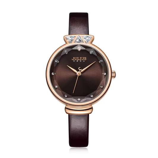 Aquarius CZ Julius Lady Women's Watch Japan Quartz Fashion Rhinestones Hours Bracelet Real Leather Girl's Gift Box