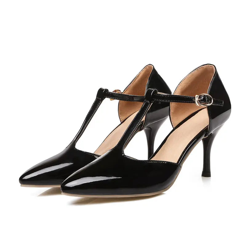 Elegant T Straps Pointed Heels