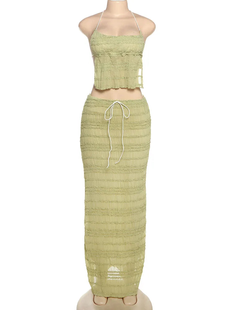 Elegant Backless Halter Two Piece Skirt Set for Women