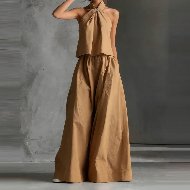 Sleeveless Halter Top And Wide Leg Pants Set for Women