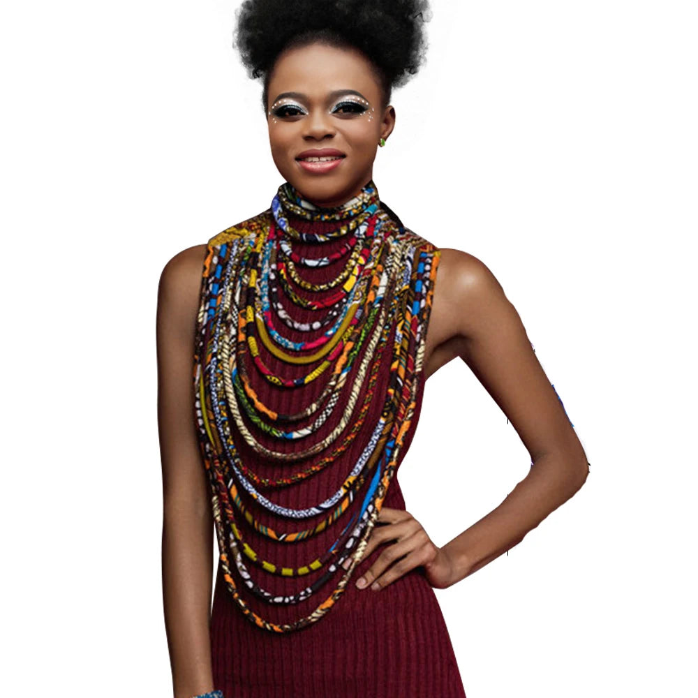 African Multi-Strand Statement Choker Necklace for Women