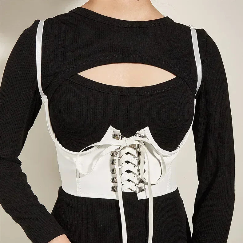 Gothic Lace Up Corset Crop Top With Waist Support For Women