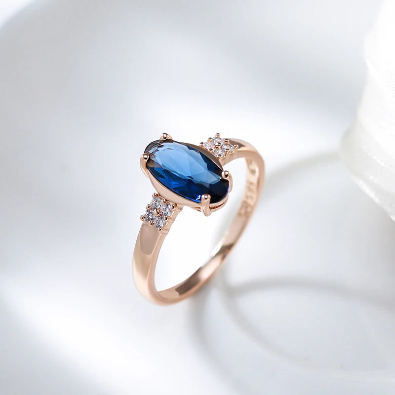 Shiny Blue Oval Zircon Gold Plated Wedding Ring for Women