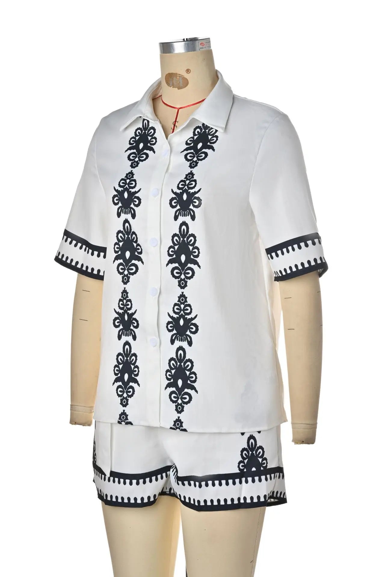 Printed Casual Two Piece Shirt and Shorts Set for Women