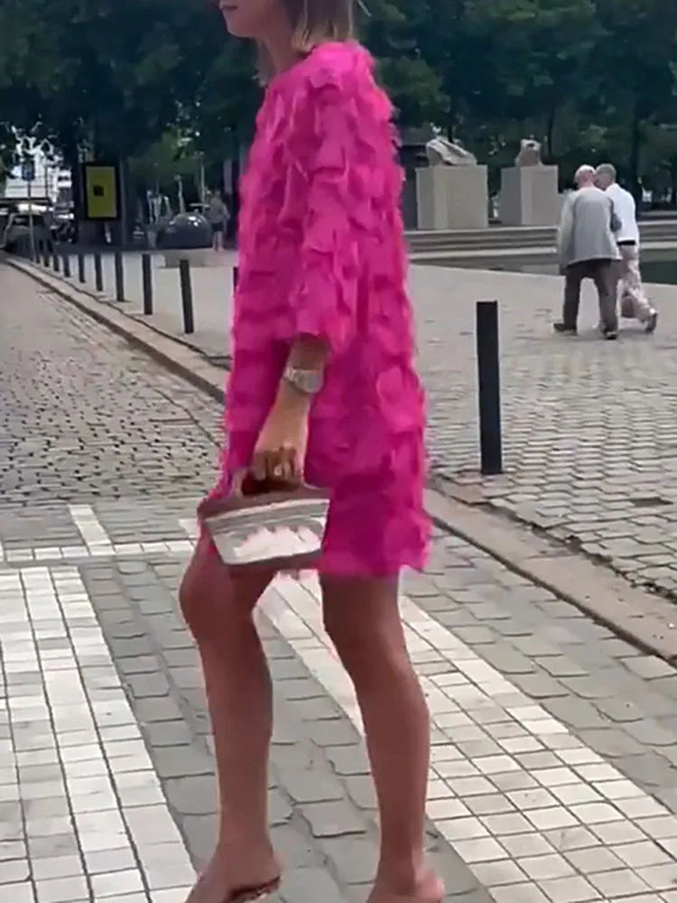 Ladies O Neck Long Sleeve Solid Color Party Dress Tassel Loose Streetwear Midi Dress Elegant Temperament High Waist Office Dress