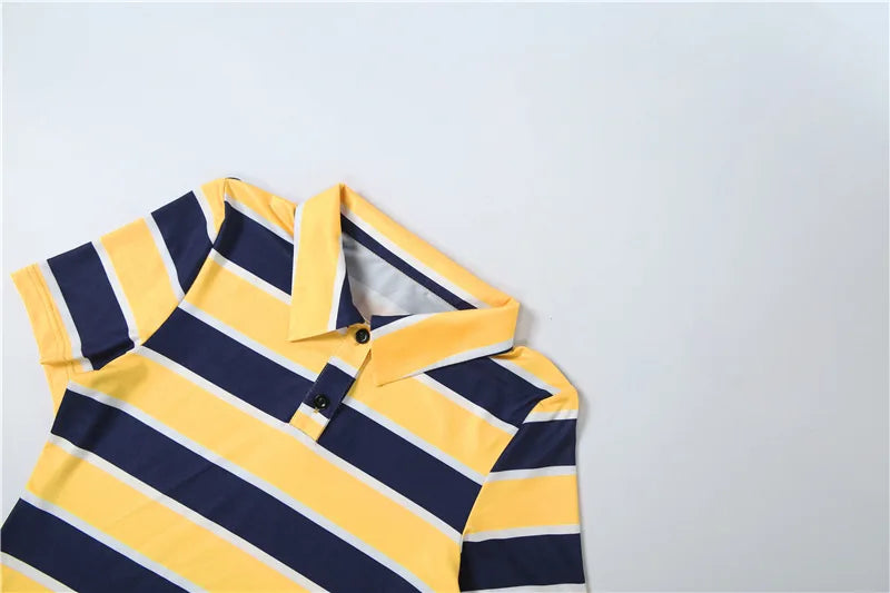 Vibrant Yellow Striped Patchwork Mini Dress for Women