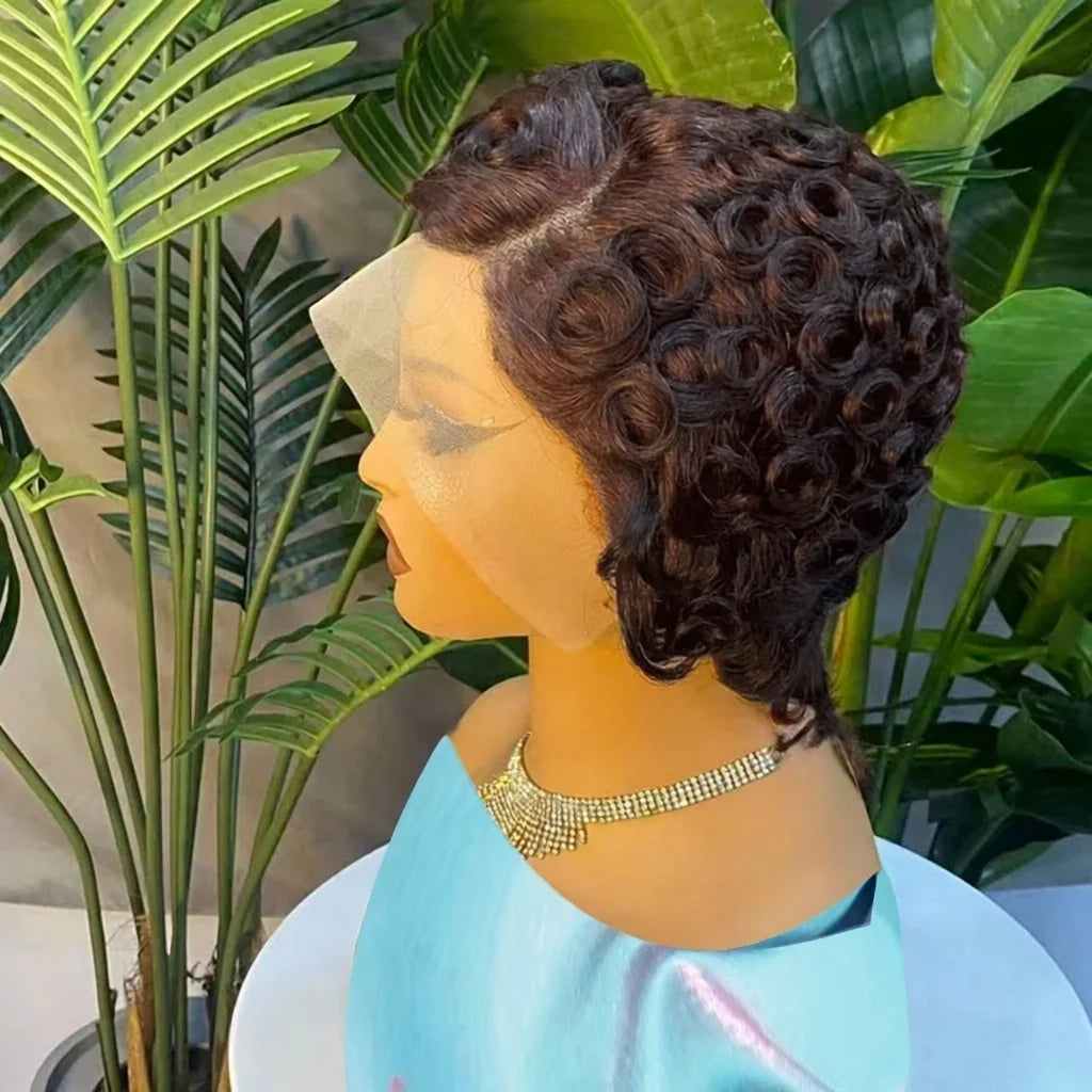 Curly Pixie Cut 13x4 Lace Front Short 6 Inch Layered Wig for Women