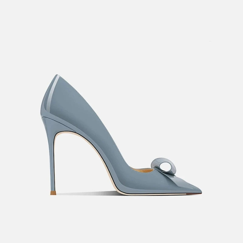 Bow Pointed Stiletto Patent Leather Pumps for Women