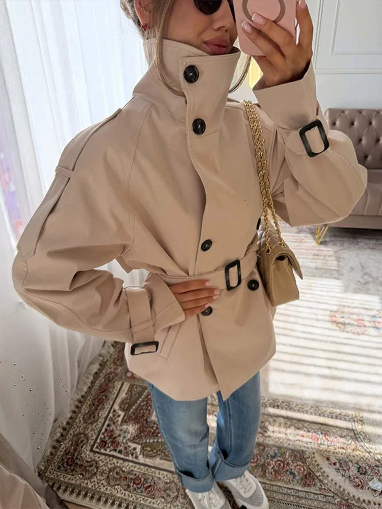Relaxed Fit Belted Single Breasted Jacket for Women