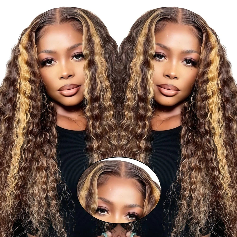Honey Blonde Deep Wave Lace Front Human Hair Wig for Women
