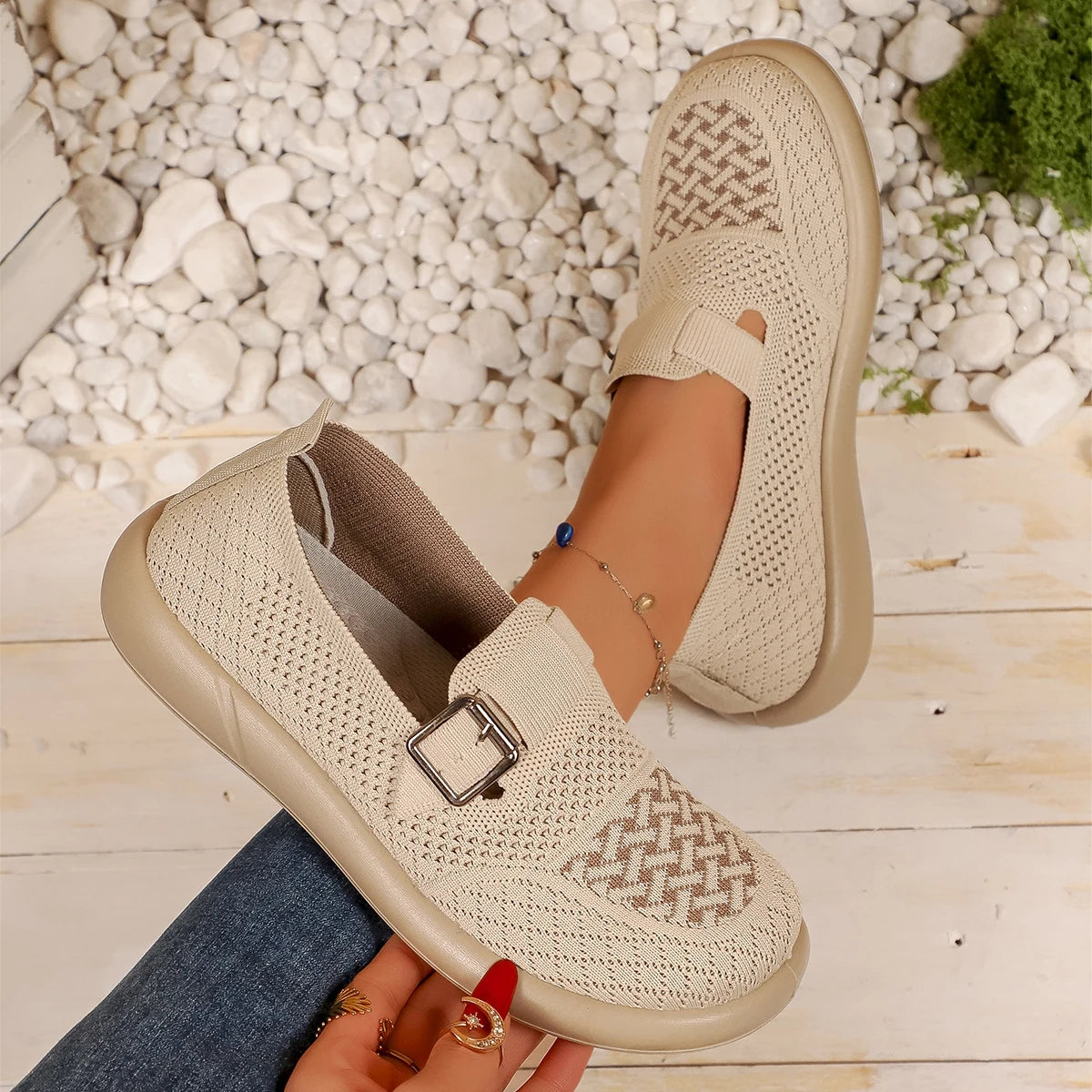 Breathable Lightweight Slip-On Knit Walking Shoes for Women