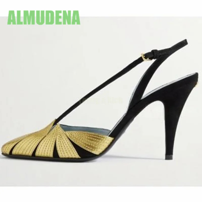 Pointed Toe High Heel Woven Color Block Sandals for Women