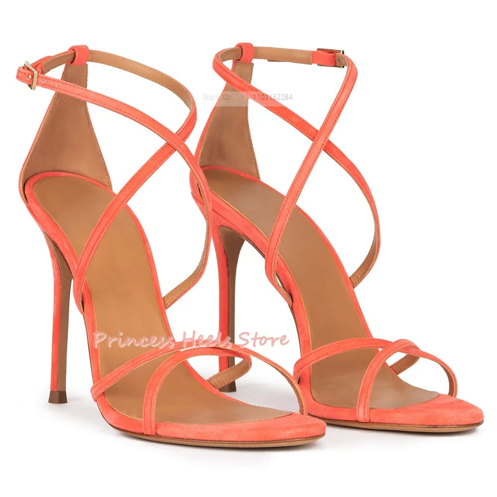 Round Toe Straps Sandals With Thin Heels for Women