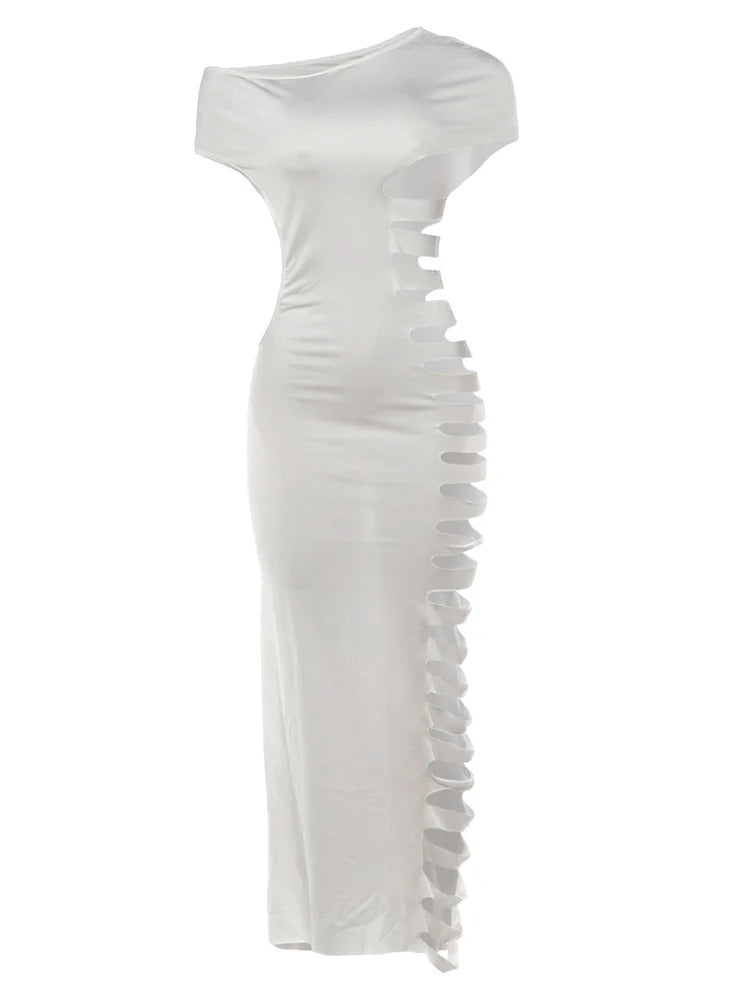 Hollow Out Skew Collar Sexy Bodycon Dress for Women