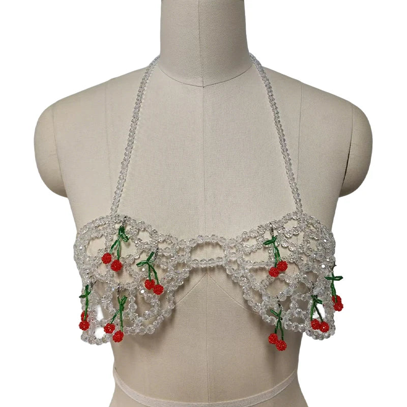 Handmade Gemstone Crystal Body Chain Bikini Top For Women